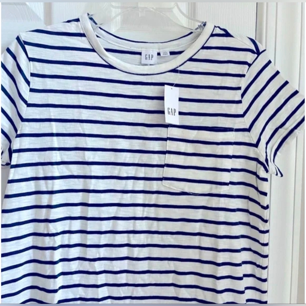GAP Short Sleeve Striped T Shirt Mini Dress Womens Small Petite Blue White
